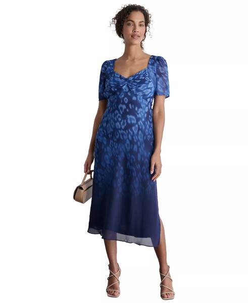 Women's Printed Sweetheart-Neck Short-Sleeve Midi Dress Blue - 1