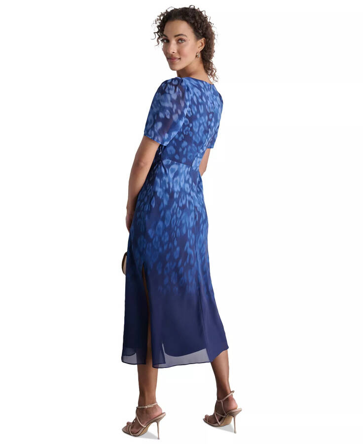 Women's Printed Sweetheart-Neck Short-Sleeve Midi Dress Blue - 2