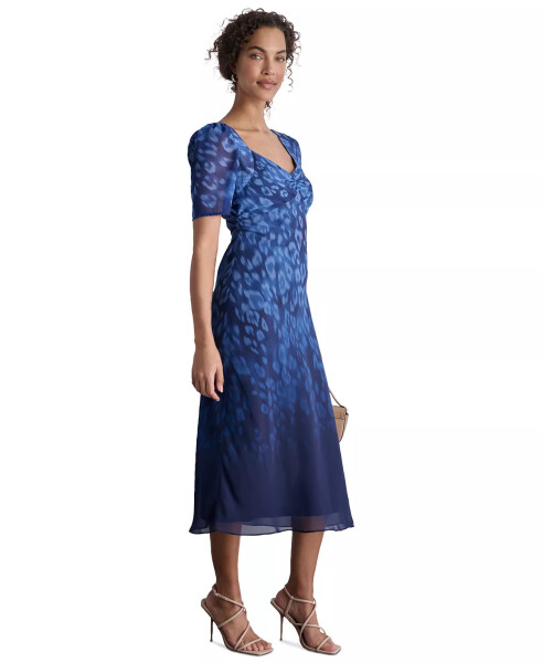 Women's Printed Sweetheart-Neck Short-Sleeve Midi Dress Blue - 3