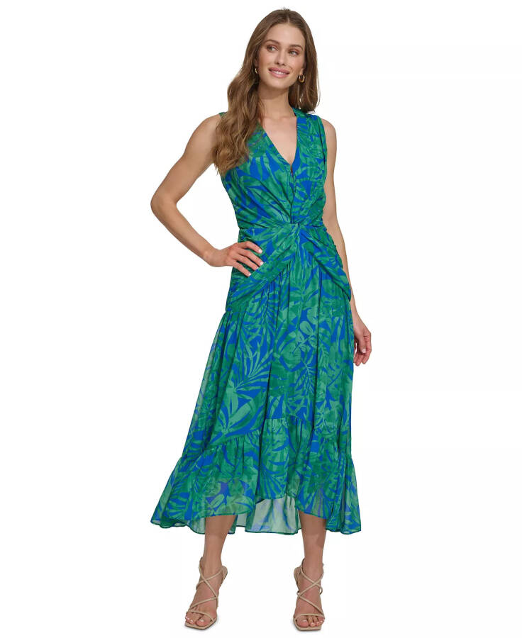 Women's Printed V-Neck Twist-Front A-Line Dress Submerg/Green - 1