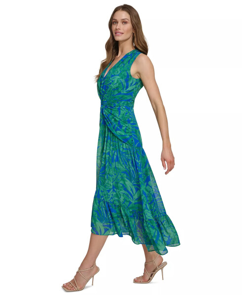 Women's Printed V-Neck Twist-Front A-Line Dress Submerg/Green - 3