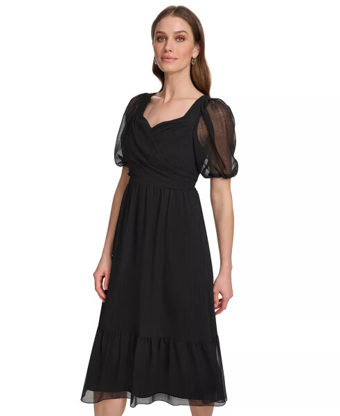 Women's Puff-Sleeve A-Line Dress Black - 4