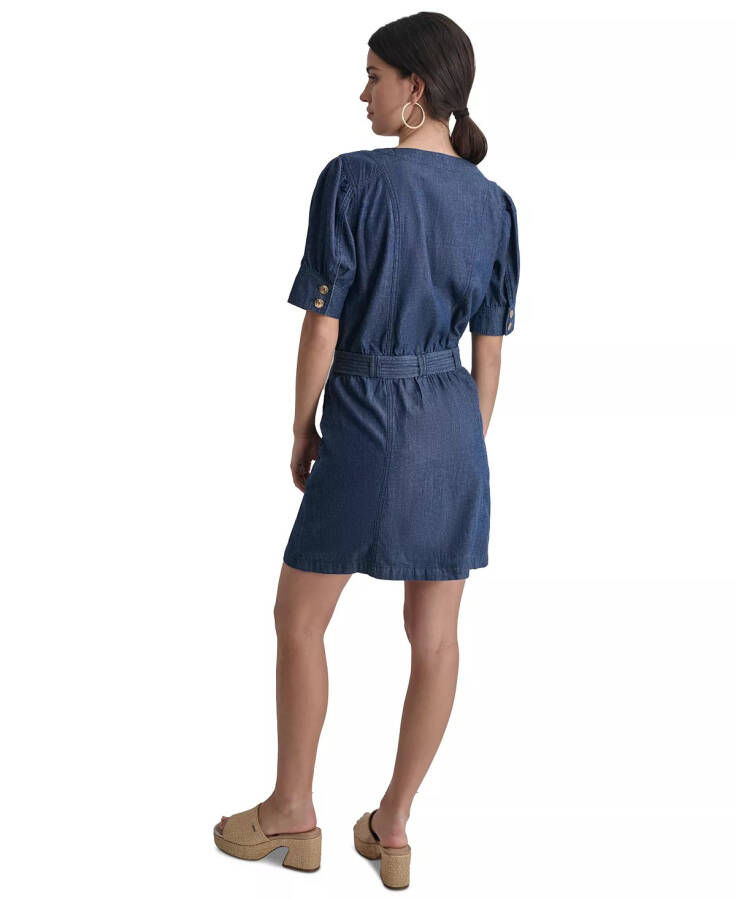 Women's Puff-Sleeve Belted Cotton Denim Shirtdress Lagoon Wash - 2