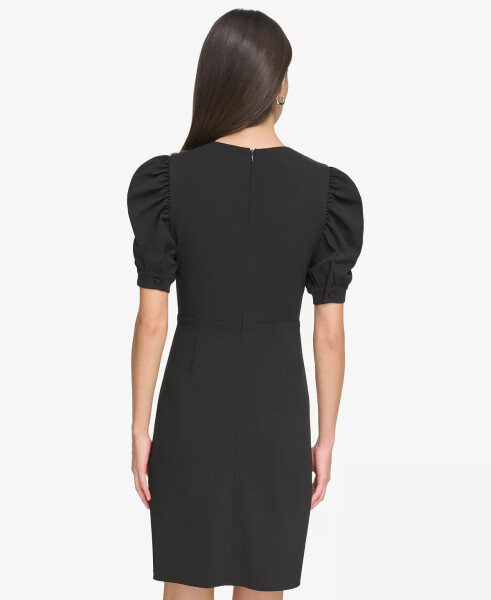 Women's Puff-Sleeve Ruched Dress Black - 2