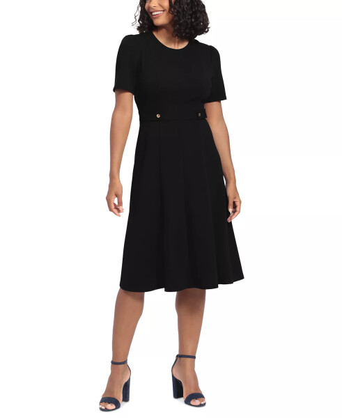 Women's Puff-Sleeve Tab-Detail Fit & Flare Dress Black - 3