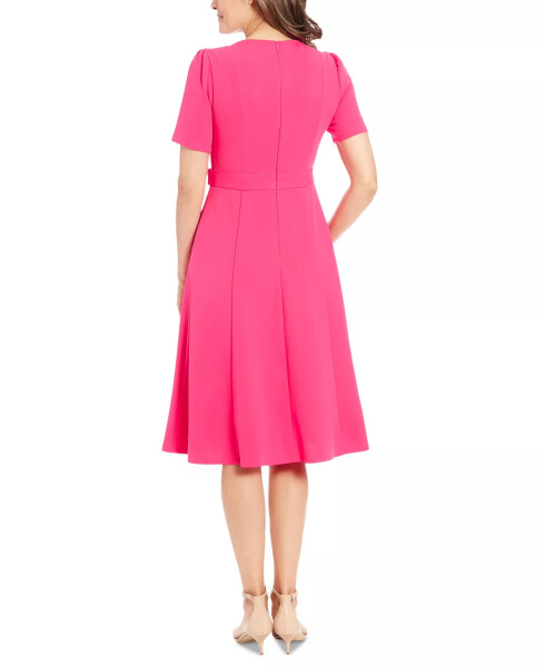 Women's Puff-Sleeve Tab-Detail Fit & Flare Dress Bright Pink - 3