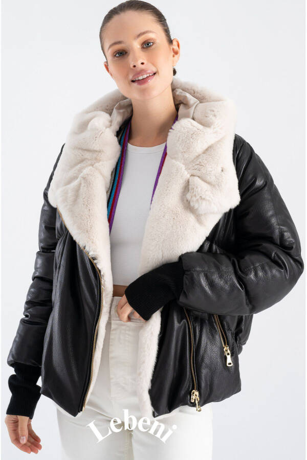 Women's Puffer Jacket - Winter Furry Hooded Jacket - 1