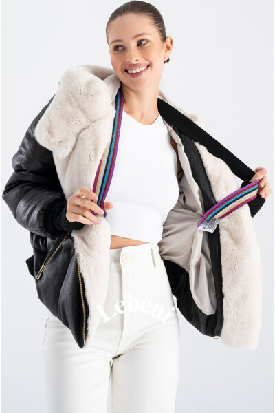 Women's Puffer Jacket - Winter Furry Hooded Jacket - 3