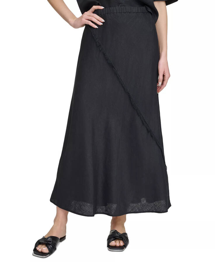 Women's Pull-On Fringe-Trim Linen Skirt Black - 1