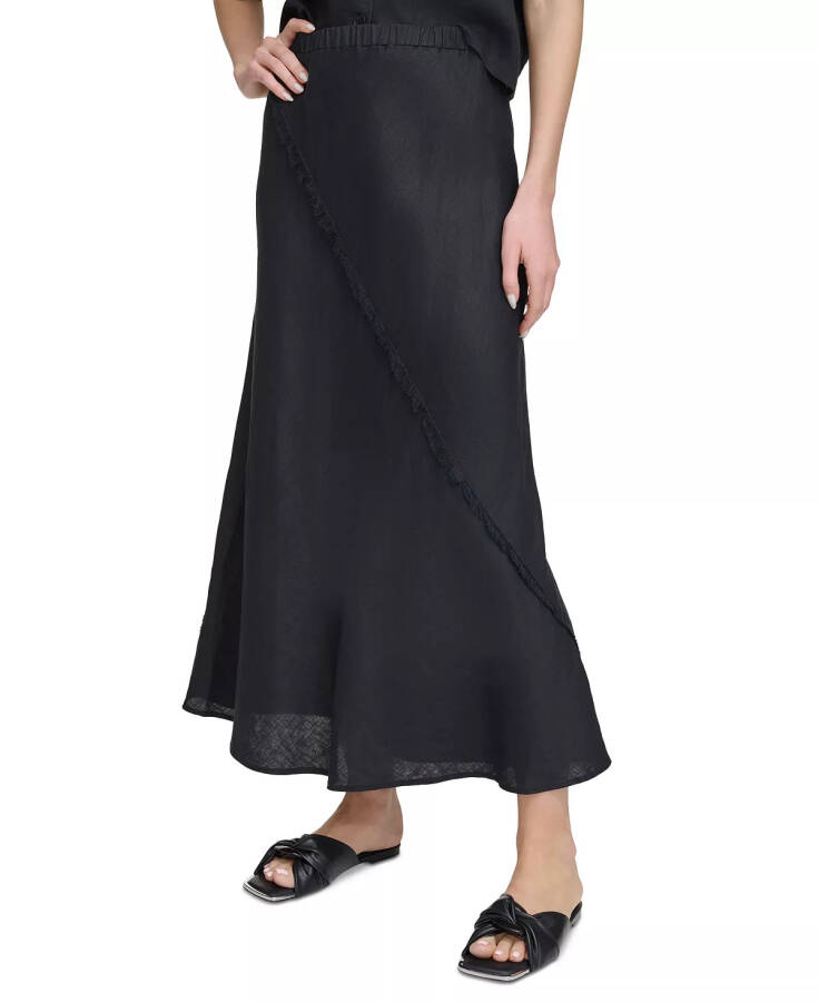 Women's Pull-On Fringe-Trim Linen Skirt Black - 3