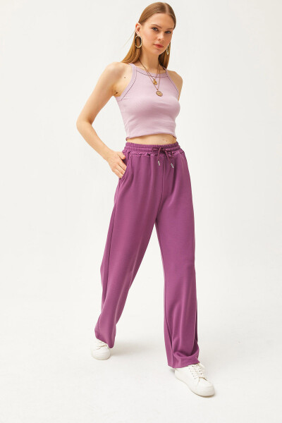 Women's Purple Pocket Soft Modal Palazzo Sweatpants EŞF-00000068 - 1