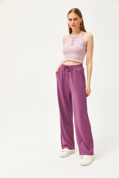 Women's Purple Pocket Soft Modal Palazzo Sweatpants EŞF-00000068 - 2