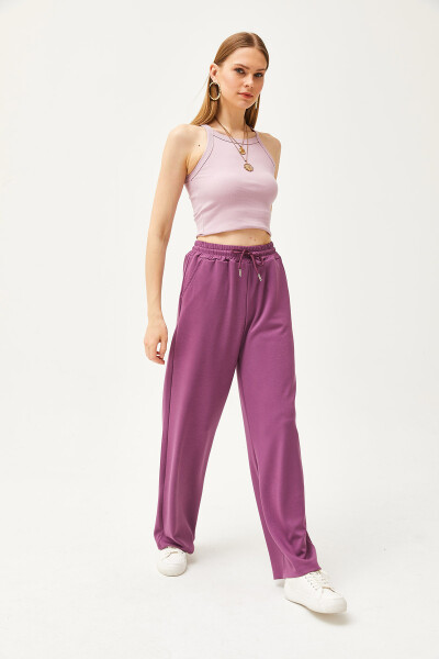 Women's Purple Pocket Soft Modal Palazzo Sweatpants EŞF-00000068 - 3