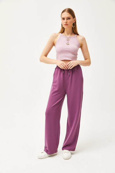 Women's Purple Pocket Soft Modal Palazzo Sweatpants EŞF-00000068 - 5