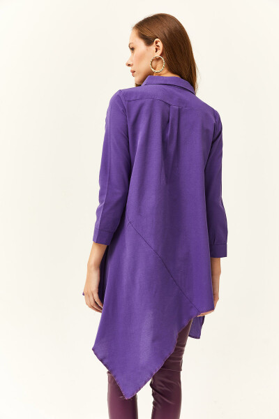 Women's Purple Shirt Collar Asymmetrical Tunic - 4