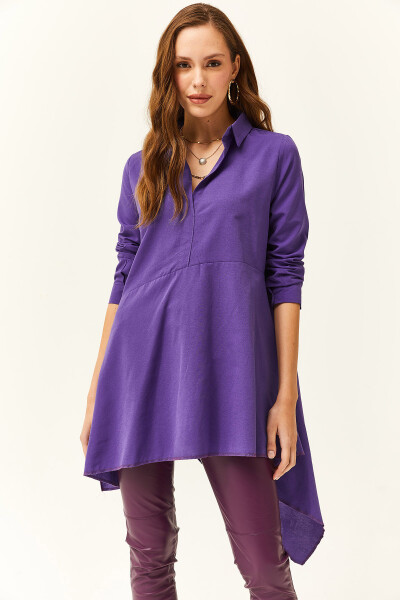 Women's Purple Shirt Collar Asymmetrical Tunic - 5