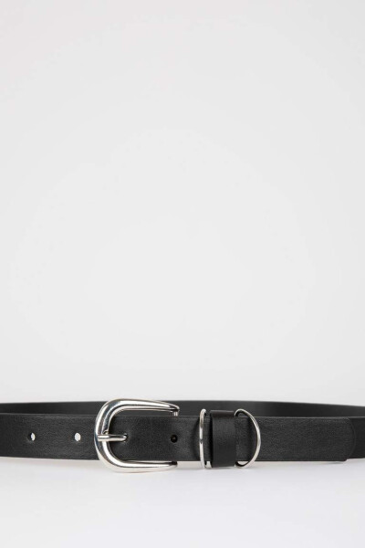 Women's Rectangular Buckle Faux Leather Belt Black - 3