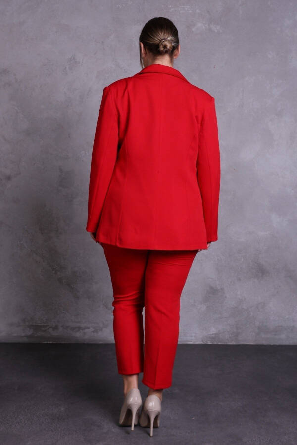 Women's Red Blazer Jacket with Belt, Pockets, Wide Leg Trousers, Plus Size Suit - 6