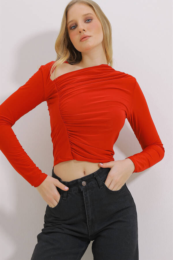 Women's Red Draped Sandy Blouse ALC-X11438 - 1