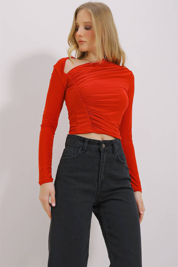 Women's Red Draped Sandy Blouse ALC-X11438 - 2