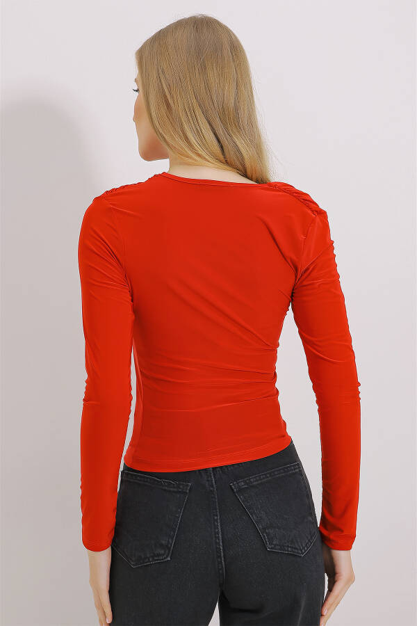 Women's Red Draped Sandy Blouse ALC-X11438 - 5