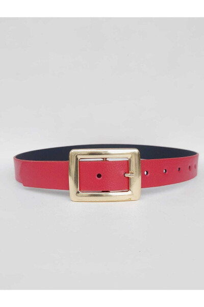 Women's Red Gold Buckle Belt - 1