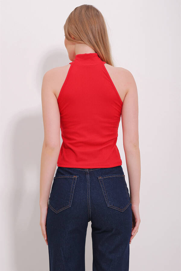 Women's Red Halter Neck Crop Top ALC-X11497 - 3