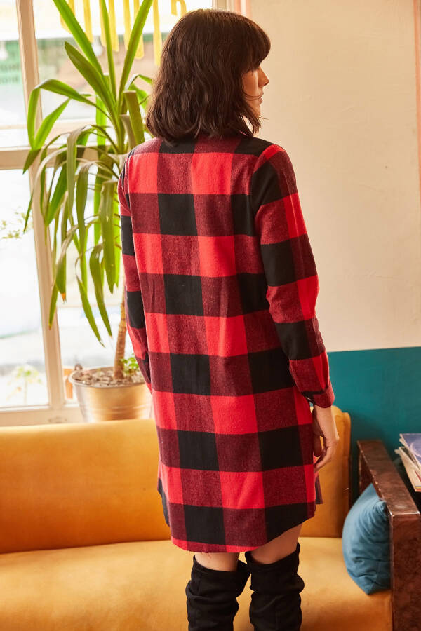 Women's Red Lumberjack Thick Plaid Tunic Dress ELB-19000836 - 3