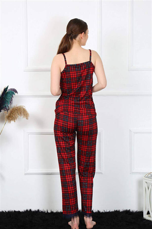 Women's Red Plaid Spaghetti Strap Pajama Set 4135 - 4