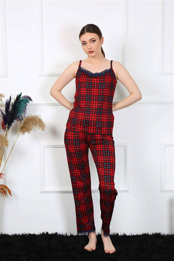 Women's Red Plaid Spaghetti Strap Pajama Set 4135 - 5