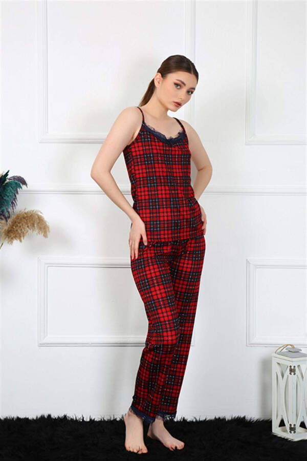 Women's Red Plaid Spaghetti Strap Pajama Set 4135 - 6