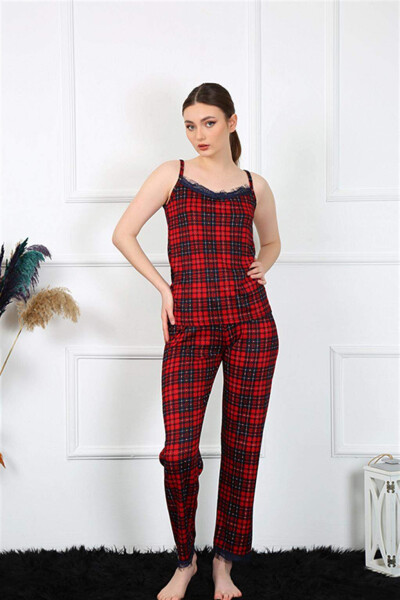 Women's Red Plaid Spaghetti Strap Pajama Set 4135 - 7