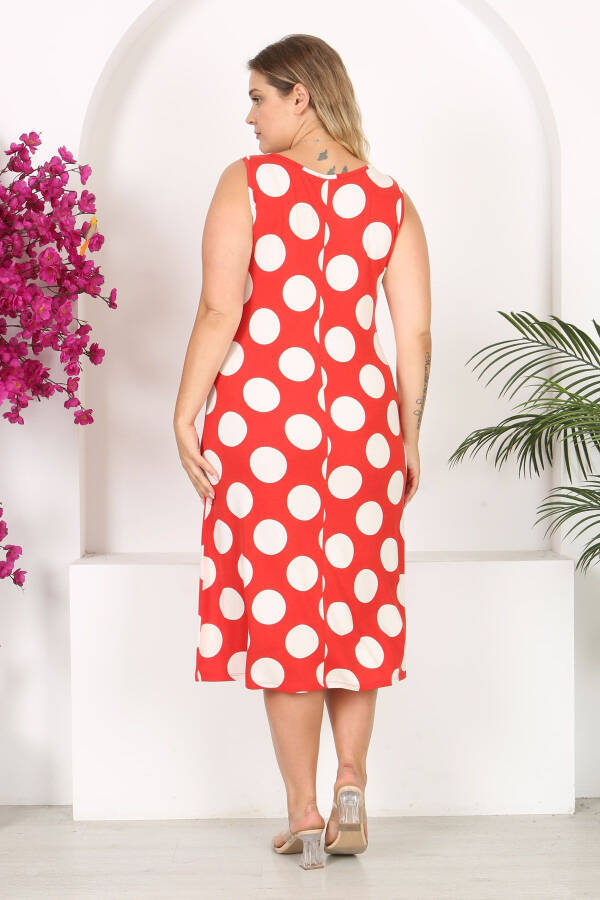 Women's Red White Polka Dot Large Size Strapless Dress - 6