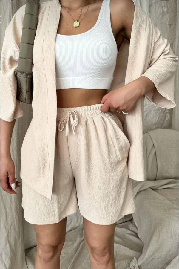 Women's Relaxed Fit Kimono Shorts Top Summer Set - 1