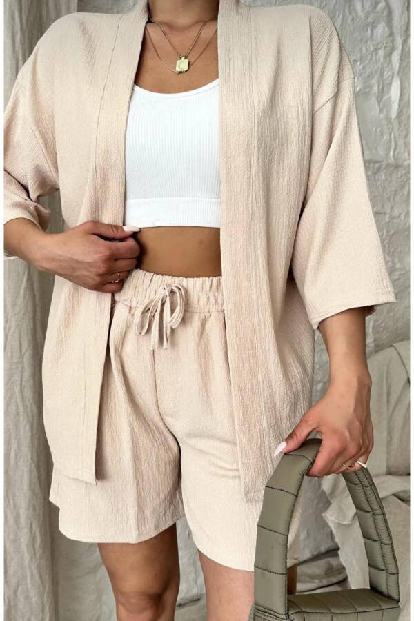 Women's Relaxed Fit Kimono Shorts Top Summer Set - 2