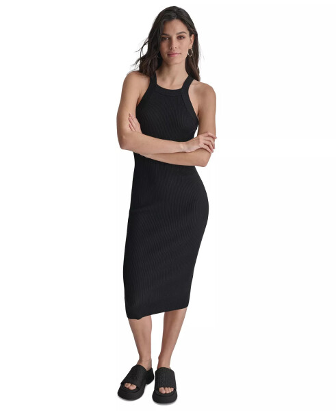 Women's Ribbed Knit Sleeveless Bodycon Dress Black - 1