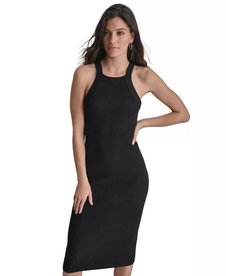 Women's Ribbed Knit Sleeveless Bodycon Dress Black - 4