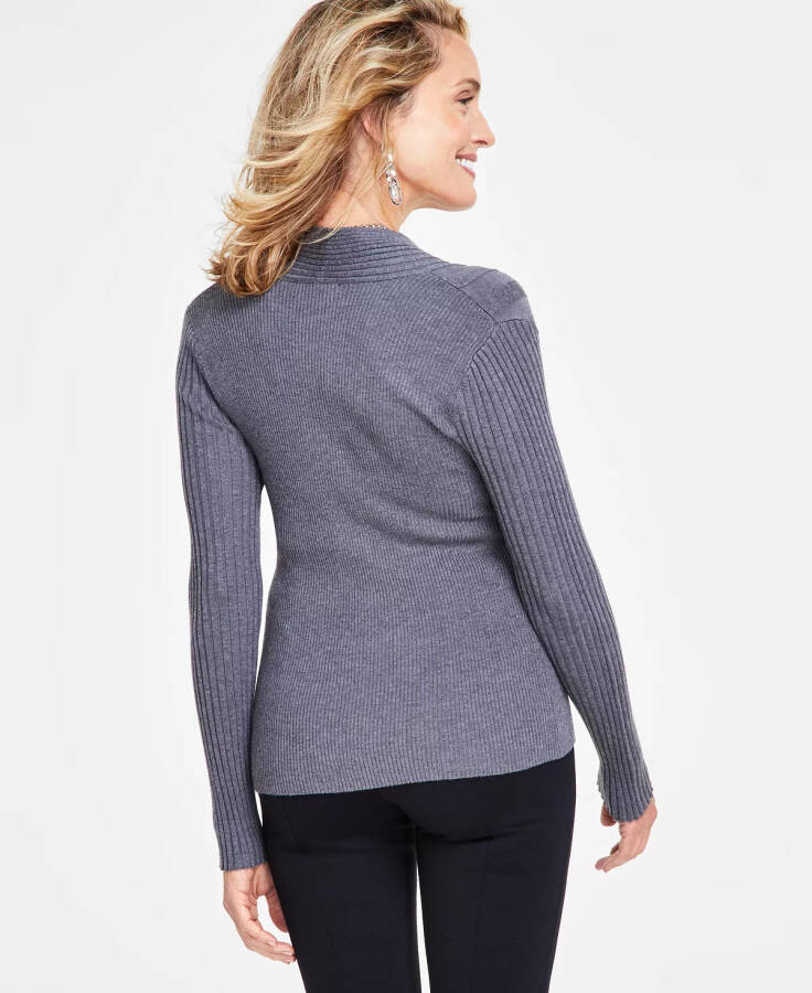 Women's Ribbed Surplice Pullover Sweater, Created for Modazone Medium Heather Grey - 6