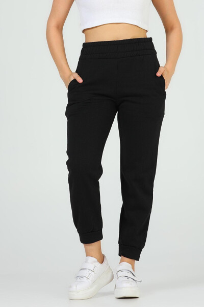 Women's Ribbed Tracksuit Bottoms with Fleece Lining - 1