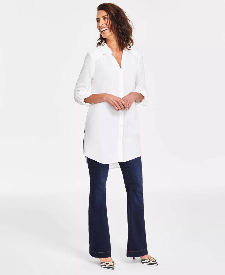 Women's Roll-Tab Button-Down Long Blouse, Created for Modazone Bright White - 1