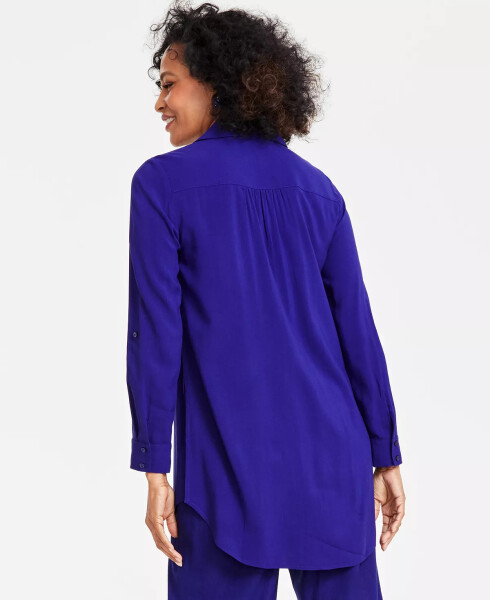 Women's Roll-Tab Button-Down Long Blouse, Created for Modazone Sapphire Crush - 2