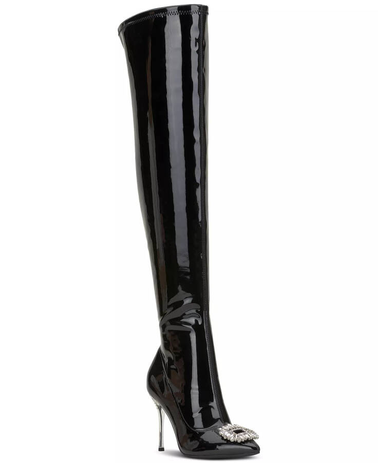 Women's Romina Embellished Pointed-Toe Over-The-Knee Boots, Created for Macy's Black Patent - 7