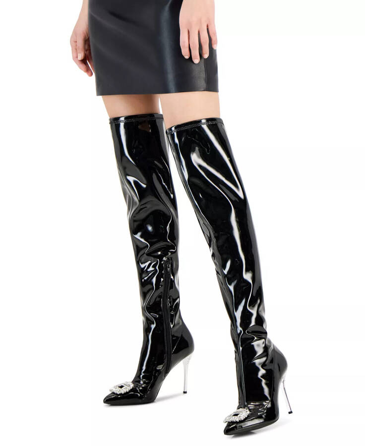 Women's Romina Embellished Pointed-Toe Over-The-Knee Boots, Created for Macy's Black Patent - 8