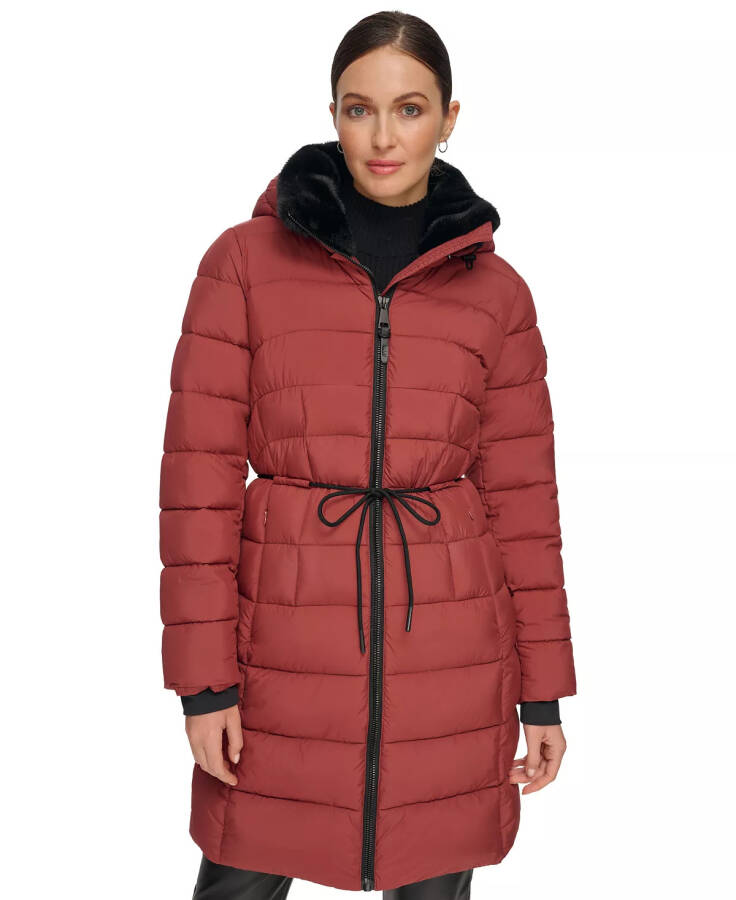 Women's Rope Belted Faux-Fur-Trim Hooded Puffer Coat Brick Lane - 1