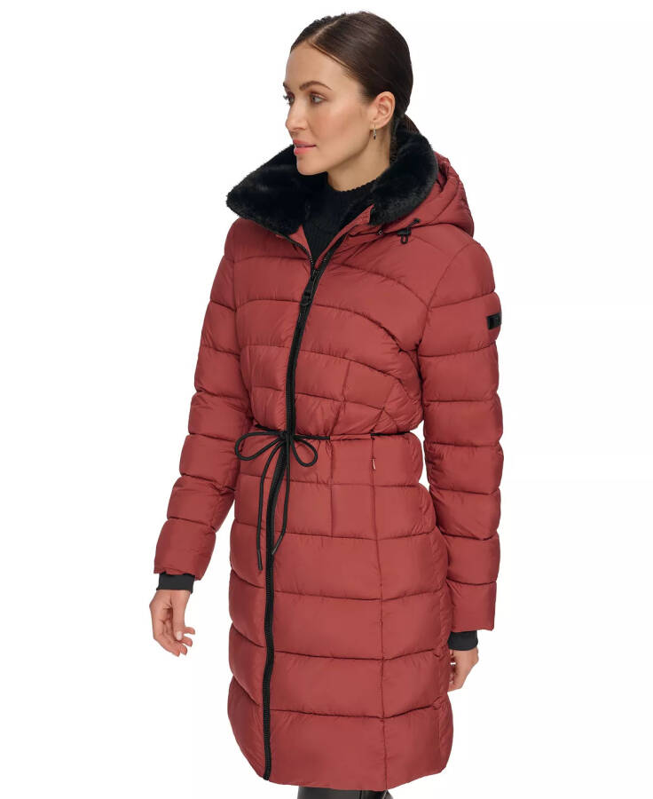 Women's Rope Belted Faux-Fur-Trim Hooded Puffer Coat Brick Lane - 3