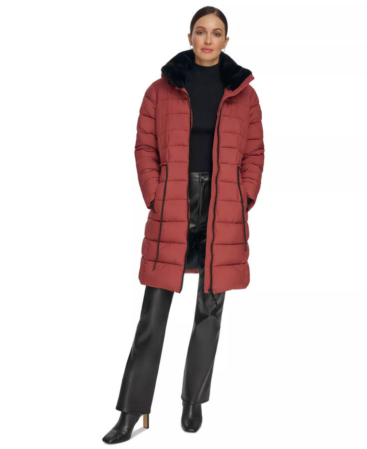 Women's Rope Belted Faux-Fur-Trim Hooded Puffer Coat Brick Lane - 5