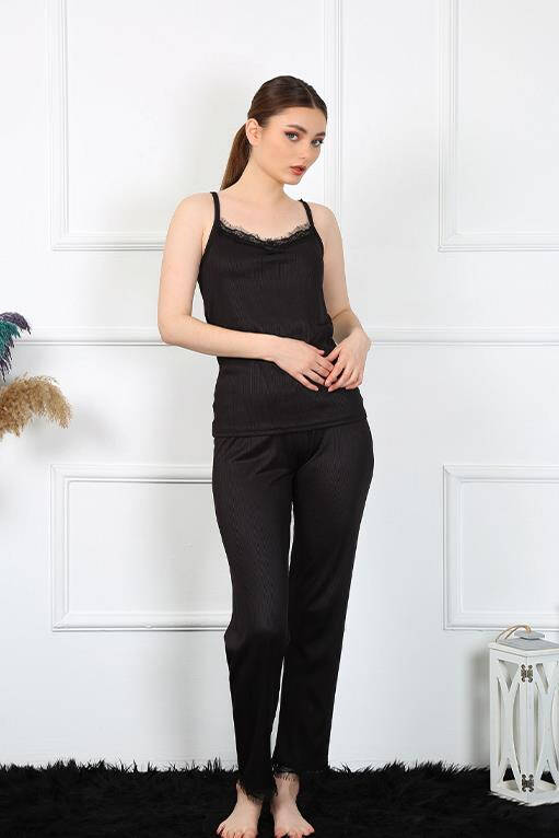 Women's Rope Strap Black Pajamas Set 4136 - 2