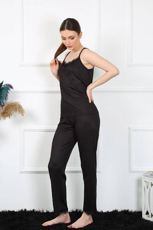 Women's Rope Strap Black Pajamas Set 4136 - 3