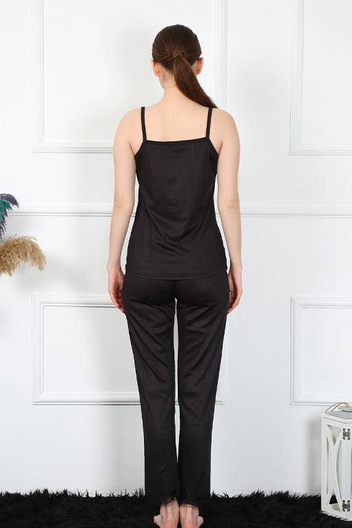 Women's Rope Strap Black Pajamas Set 4136 - 4