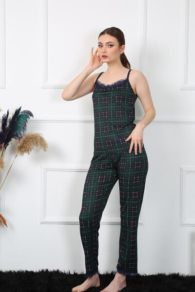 Women's Rope Strap Green Plaid Pajamas Set 4135 - 1